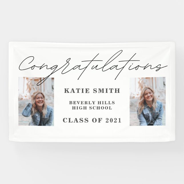 Elegant Script Calligraphy Graduation 2 Photo Banner (Horizontal)