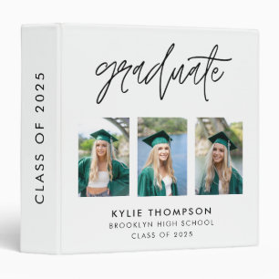 Elegant Script Calligraphy Graduation 3 Photo Ring Binder