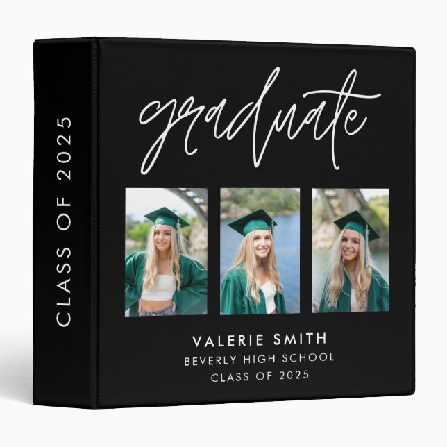 Elegant Script Calligraphy Graduation Photo 3 Ring Binder (Front/Spine)