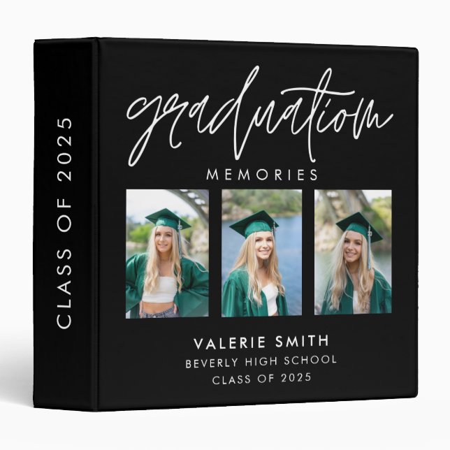 Elegant Script Calligraphy Graduation Photo 3 Ring Binder (Front/Spine)