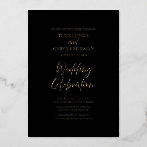 Elegant Script Calligraphy Minimal Black Wedding Foil Invitation