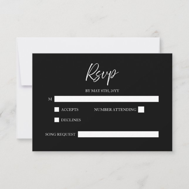 Elegant Script Calligraphy Minimal Black Wedding RSVP Card (Front)