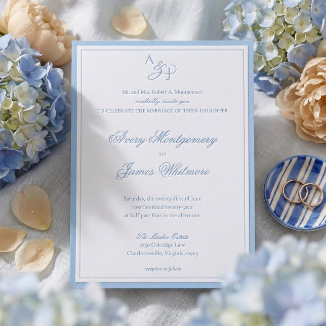 Elegant Script Calligraphy Minimal Border Wedding Letterpress Invitation (Elegant Script Calligraphy Minimal Border Wedding Letterpress Invitation)
