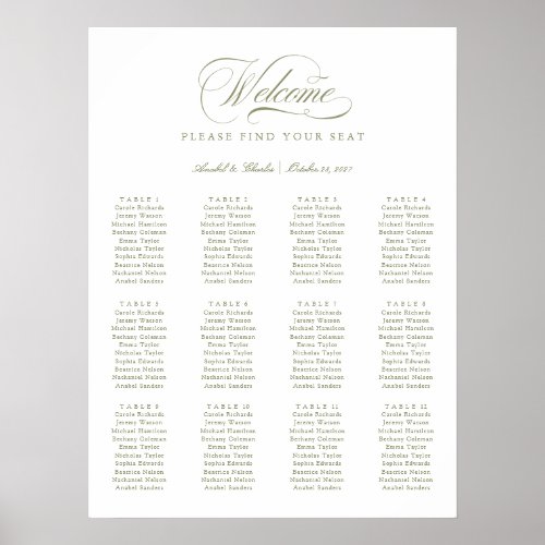 Elegant Script Calligraphy Minimal Seating Chart