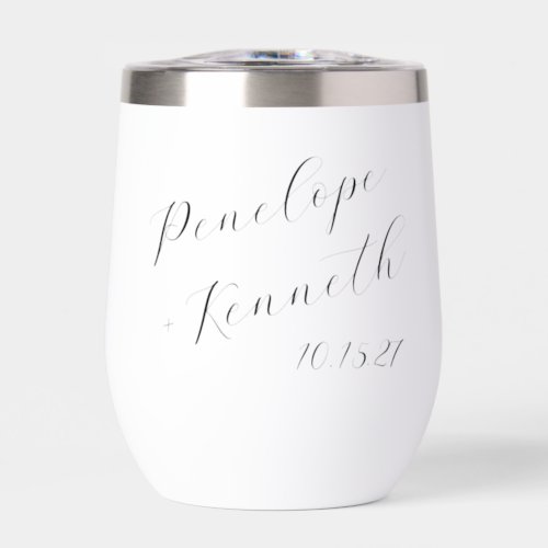 Elegant Script Calligraphy Minimal Wedding Custom  Thermal Wine Tumbler