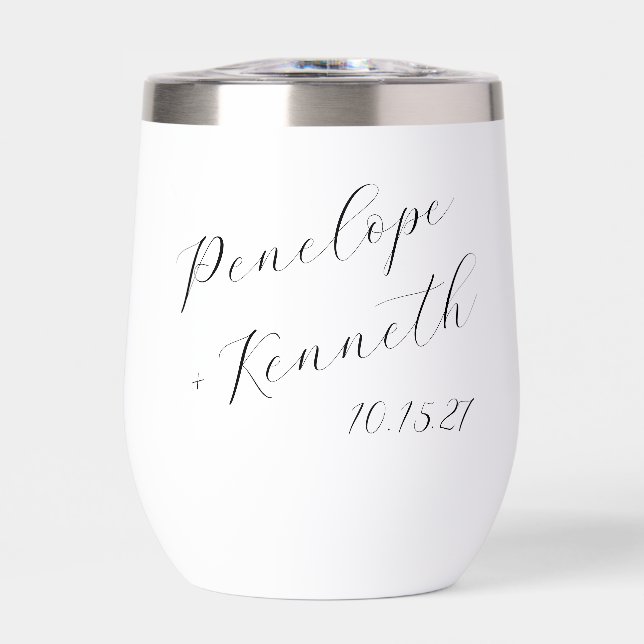 Elegant Script Calligraphy Minimal Wedding Custom  Thermal Wine Tumbler (Front)