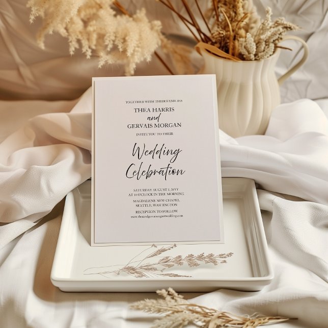 Elegant Script Calligraphy Minimal White Wedding Invitation (Creator Uploaded)