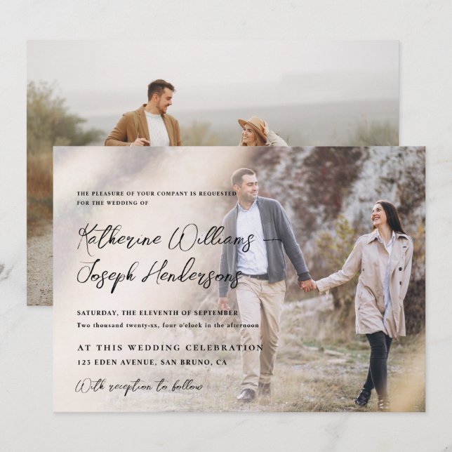 Elegant Script calligraphy Modern Photo & QR code Invitation (Front/Back)