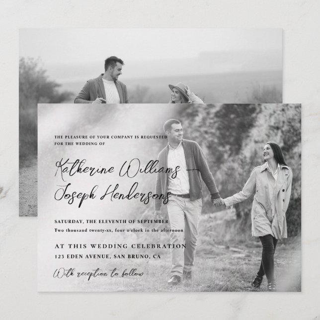 Elegant Script calligraphy Modern Photo & QR code Invitation (Front/Back)