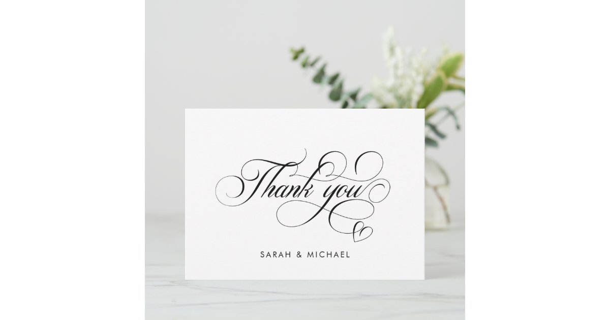Elegant Script Calligraphy Modern Wedding Names Thank You Card | Zazzle