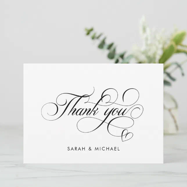 Elegant Script Calligraphy Modern Wedding Names Thank You Card | Zazzle