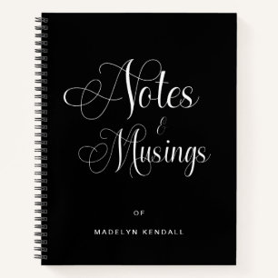 Elegant Script Calligraphy Monogram Black Notebook