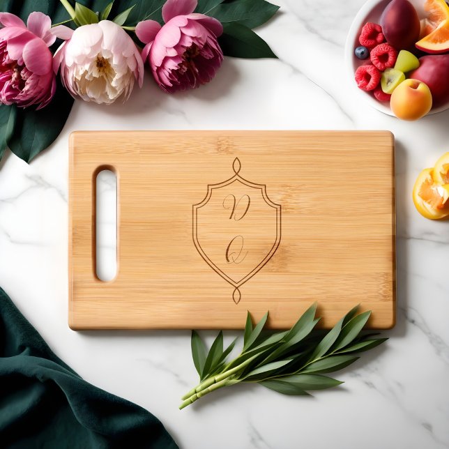 Elegant Script Calligraphy Monogram Emblem Crest Engraved Cutting Board (Elegant Script Calligraphy Monogram Emblem Crest Cutting Board)