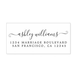 Elegant Script Calligraphy Name Address Self-inking Stamp