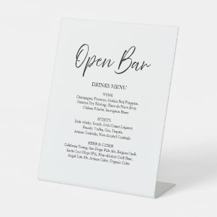 Elegant Script Calligraphy Open Bar White Wedding Pedestal Sign
