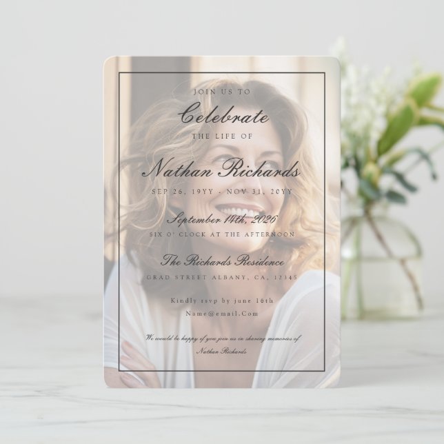 Elegant Script Calligraphy Photo Funeral Program (Standing Front)