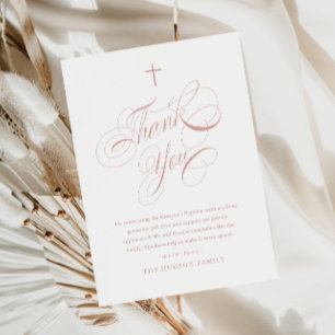 Elegant Script Calligraphy Pink Girls Baptism Thank You Card