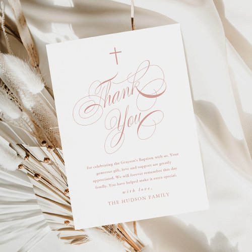 Elegant Script Calligraphy Pink Girls Baptism Thank You Card