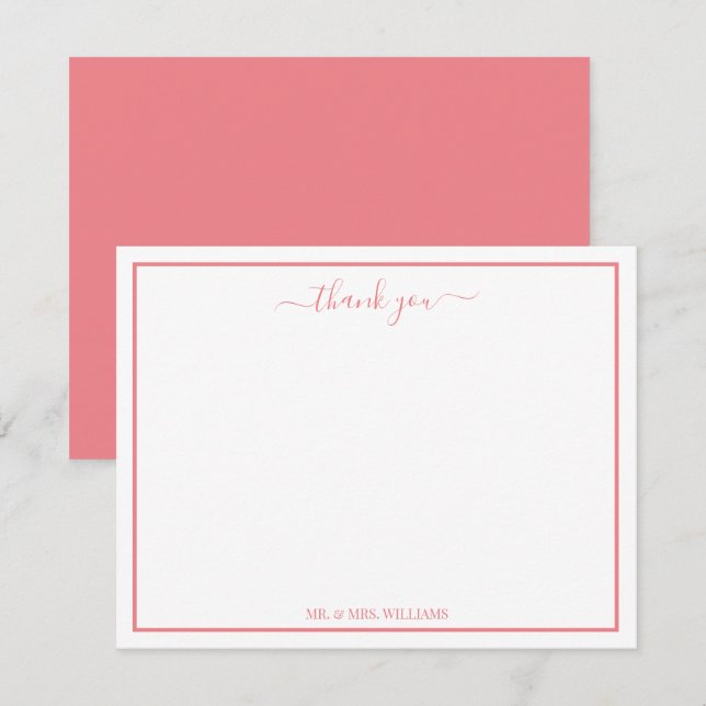 Elegant Script Calligraphy Pink Thank You Note Card (Front/Back)
