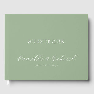 Elegant Script Calligraphy Sage Wedding Guest Book