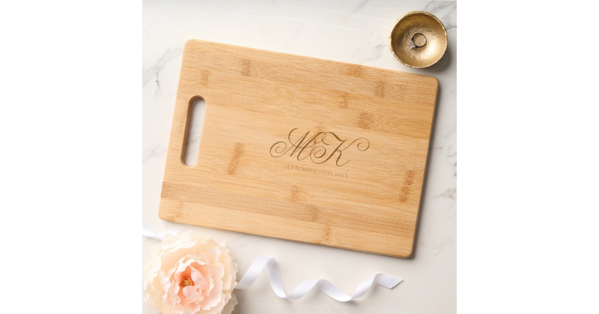 Script Block Engraving Elegant Script Calligraphy Script Wedding Engraved Cutting Board | Zazzle