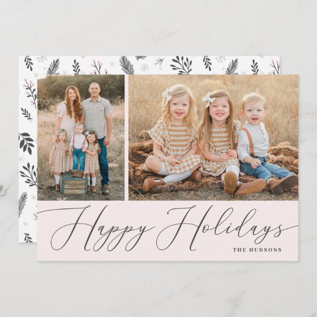 Elegant Script Calligraphy Simple 2 Photo Holiday  (Front/Back)