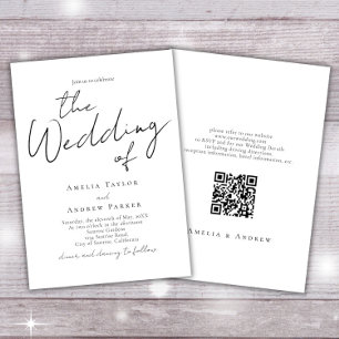 Elegant Script Calligraphy Simple QR Code Wedding Invitation