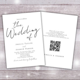 Elegant Script Calligraphy Simple QR Code Wedding Invitation