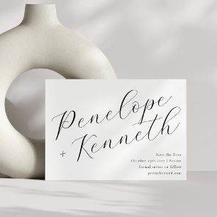 Elegant Script Calligraphy Stylish White Wedding Save The Date