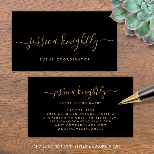 Elegant Script Calligraphy Swash Minimalist Black Business Card (Creator Uploaded)