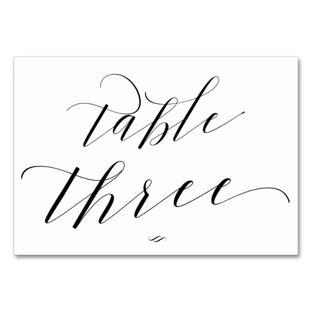 Elegant Script Calligraphy Table Three Reception Number (Front)