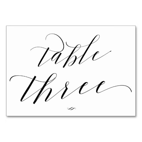 Elegant Script Calligraphy Table Three Reception Table Number