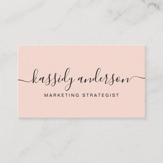 Elegant Script Calligraphy Typographic Logo Blush Business Card (Front)
