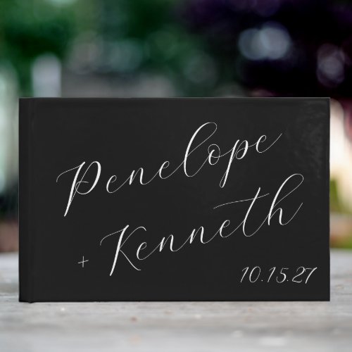 Elegant Script Calligraphy Wedding Custom Black Guest Book