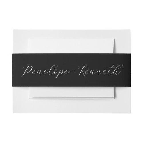 Elegant Script Calligraphy Wedding Custom Black Invitation Belly Band