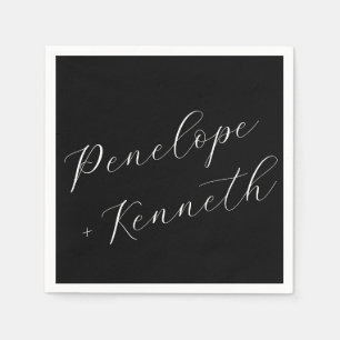 Elegant Script Calligraphy Wedding Custom Black Napkins