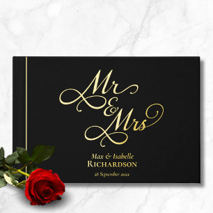 Elegant Script Calligraphy Wedding Gold Foil Guest Book