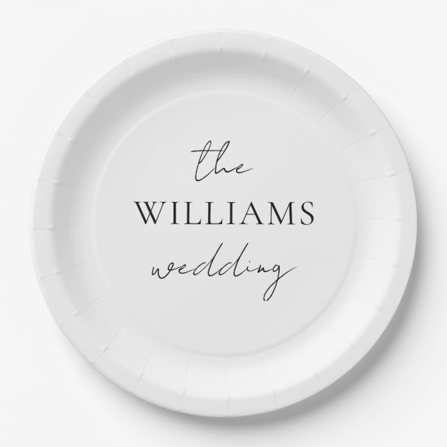 Elegant Script Calligraphy Wedding Paper Plates (Front)