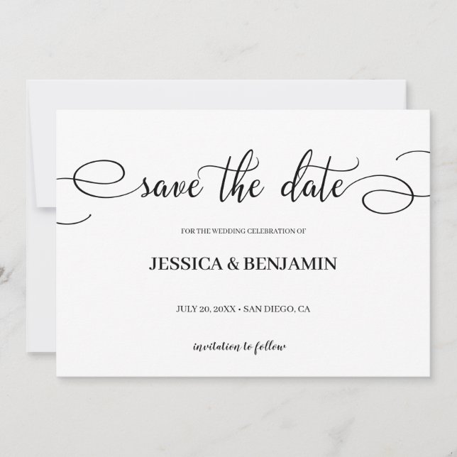 Elegant Script Calligraphy Wedding Save the Date (Front)
