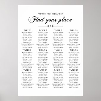 Elegant script calligraphy wedding seating chart | Zazzle