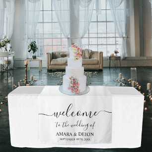 Elegant Script Calligraphy Wedding Table Runner Tapestry