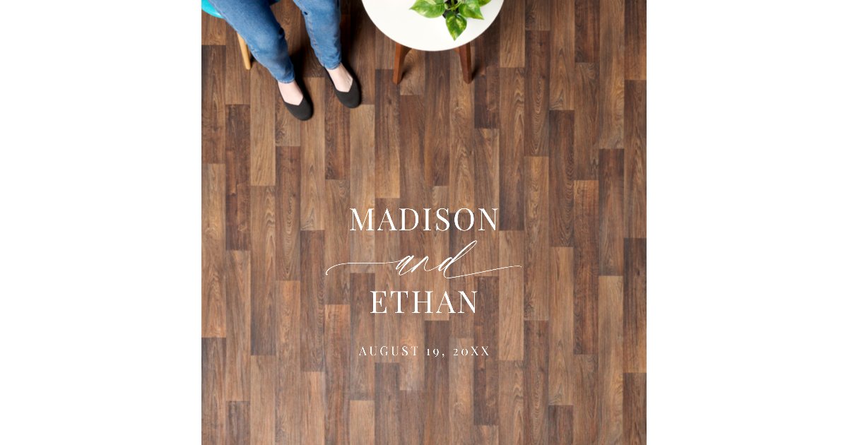 Elegant Script Calligraphy Wedding White Type Floor Decals | Zazzle