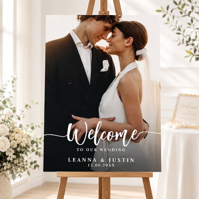 Elegant Script Calligraphy Welcome Wedding 2 Photo Foam Board (Creator Uploaded)