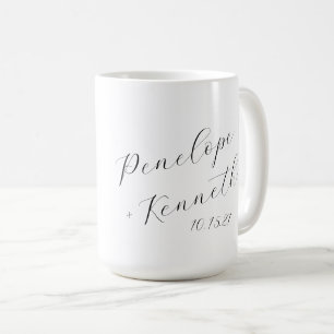 Elegant Script Calligraphy White Wedding Custom Coffee Mug