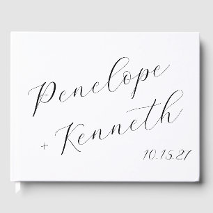 Elegant Script Calligraphy White Wedding Custom  Guest Book