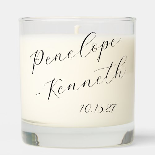 Elegant Script Calligraphy White Wedding Custom  Scented Candle