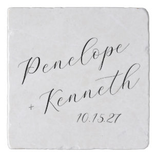 Elegant Script Calligraphy White Wedding Custom  Trivet