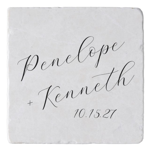 Elegant Script Calligraphy White Wedding Custom  Trivet (Front)