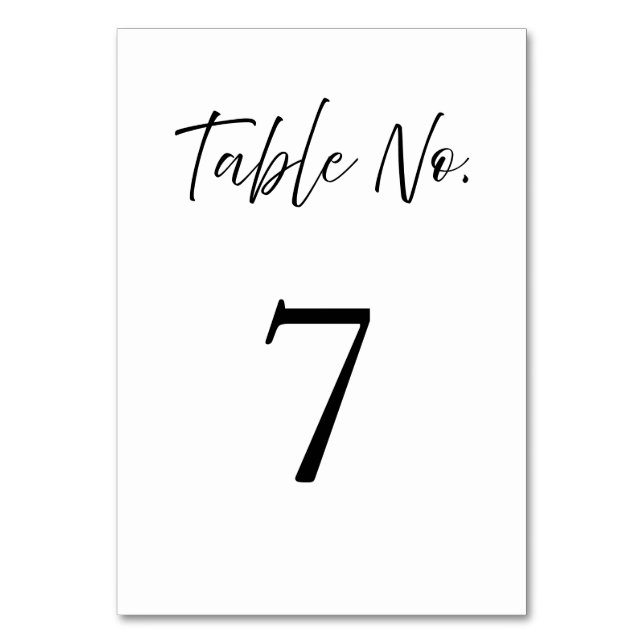 Elegant Script Calligraphy White Wedding Table Number (Front)