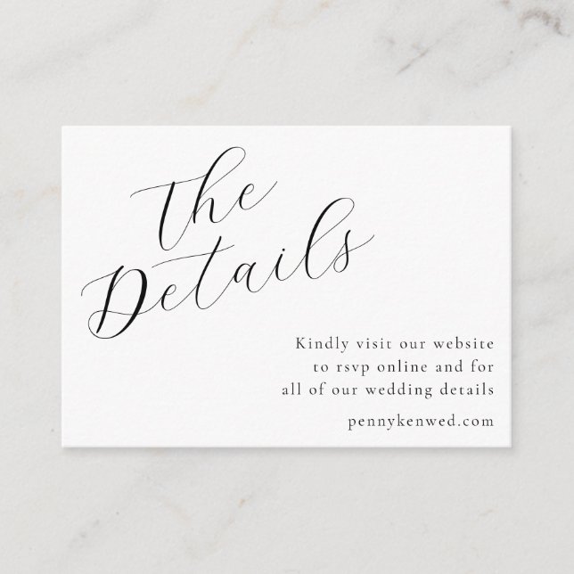 Elegant Script Calligraphy White Wedding Website Enclosure Card (Front)
